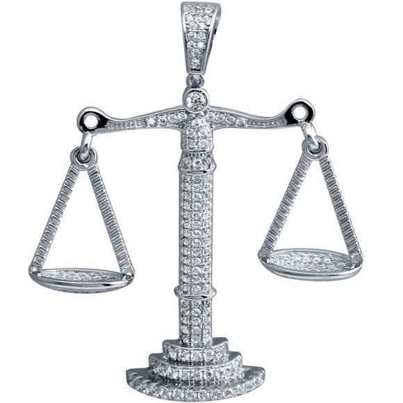 Sterling Silver 925 Rhodium Plated CZ Libra Scale Pendant